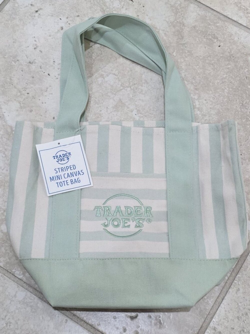 Trader Joe's Mini Canvas Tote - Green Stripe